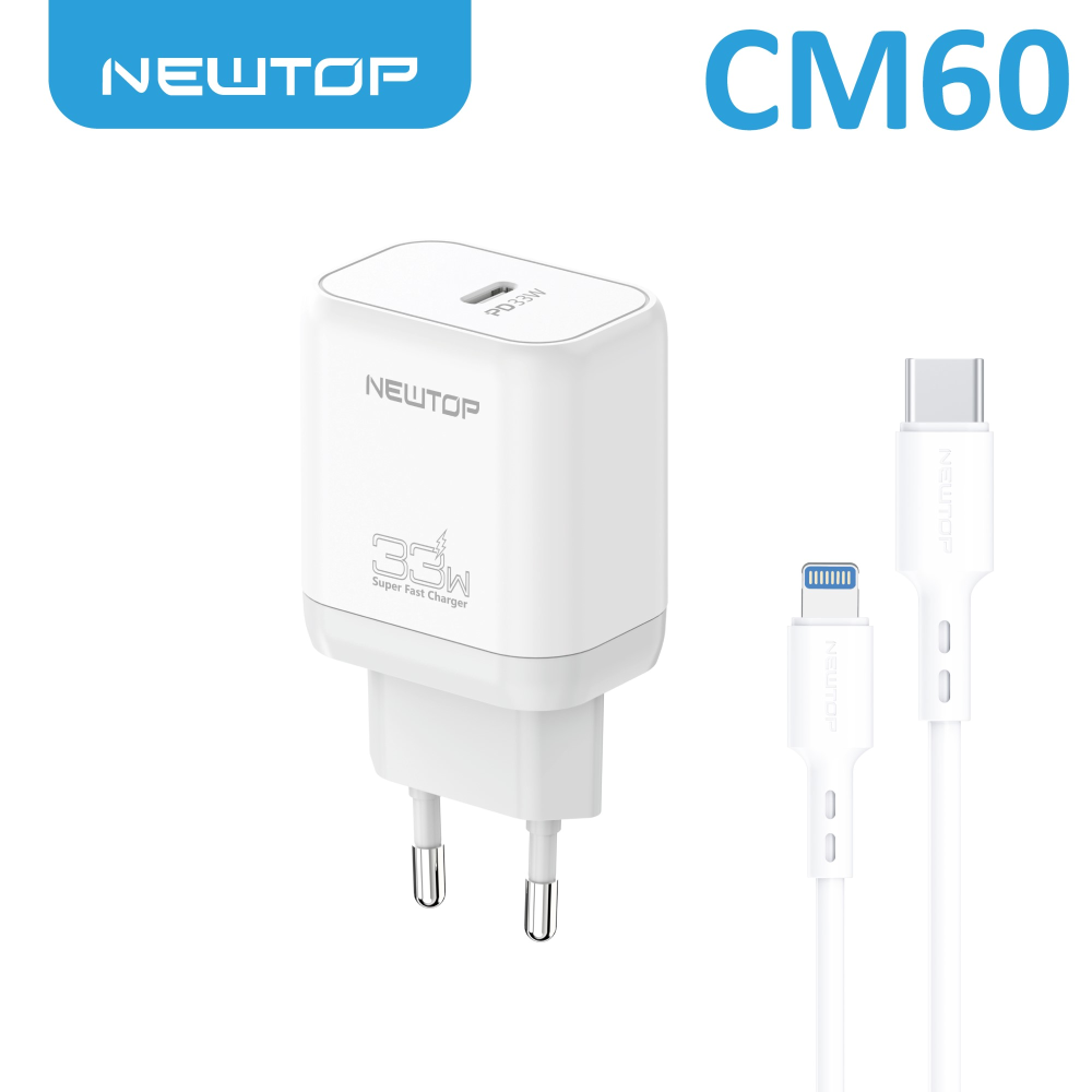 NEWTOP CM60 CARICATORE DA MURO PD 33W CON CAVO TYPE-C/ LIGHTNING
