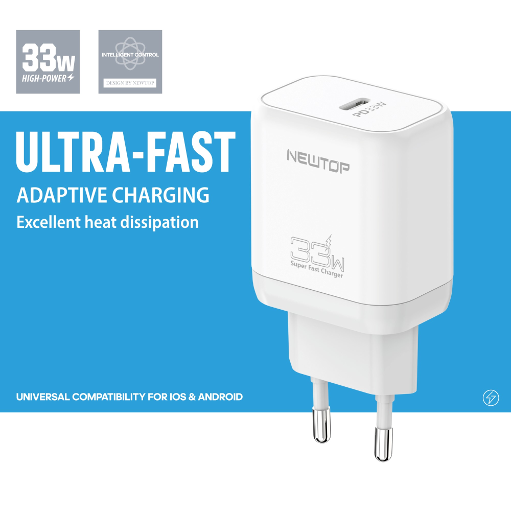 NEWTOP CM60 CARICATORE DA MURO PD 33W CON CAVO TYPE-C/ LIGHTNING