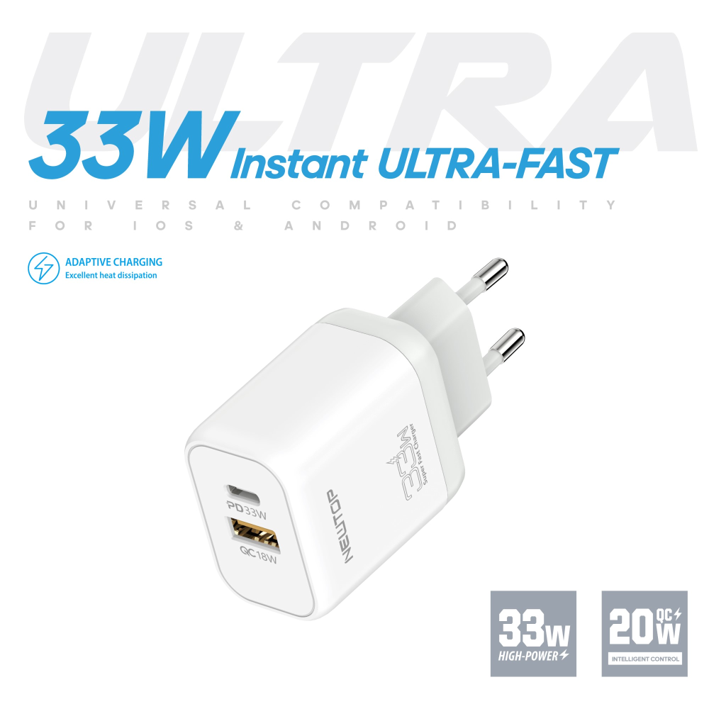 NEWTOP CM61 CARICATORE DA MURO USB-A + PD 33W