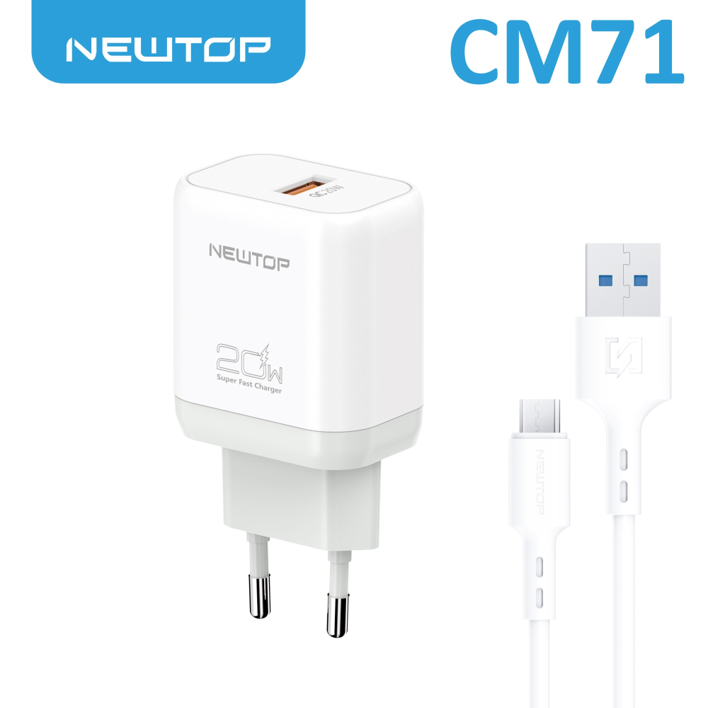 NEWTOP CM71 CARICATORE DA MURO QC 3.0 20W CON CAVO USB/MICRO USB