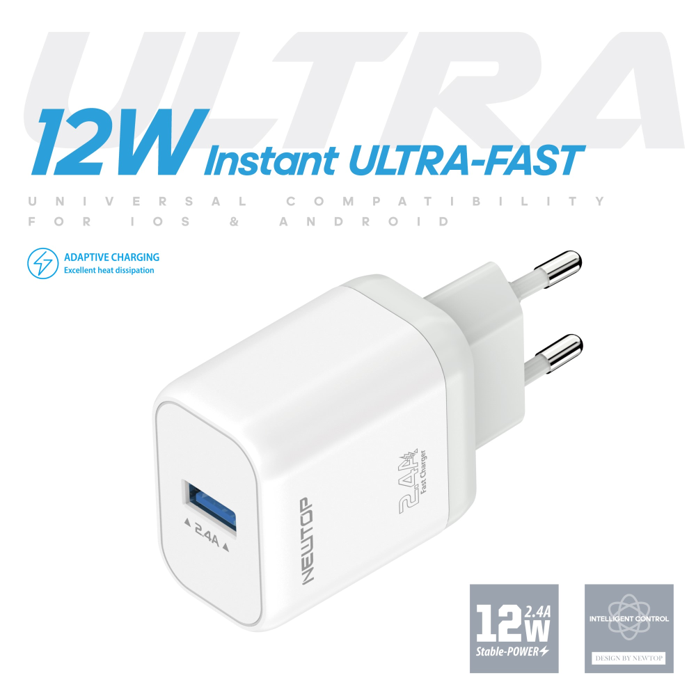 NEWTOP CM72 CARICATORE DA MURO 1USB 12W 2.4A CON CAVO USB/ LIGHTNING