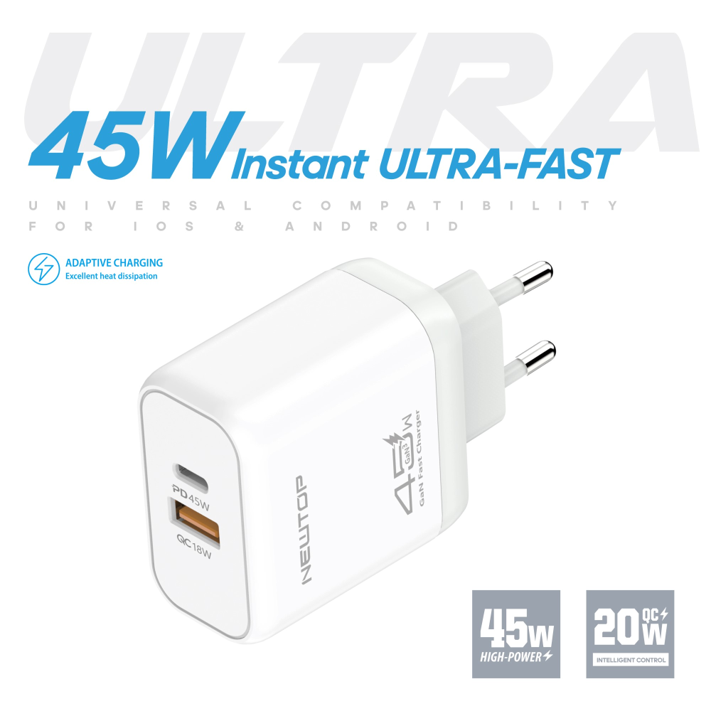 NEWTOP CM73 CARICATORE DA MURO USB-A + PD 45W