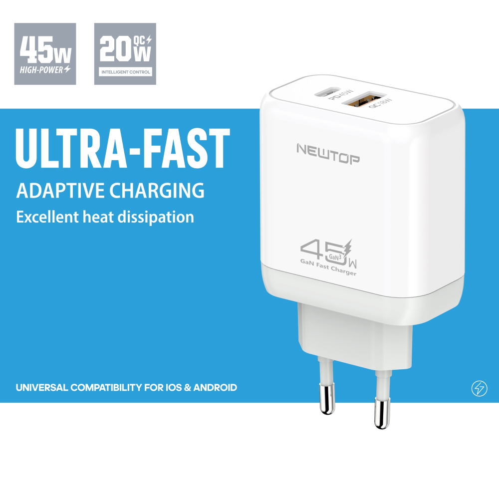 NEWTOP CM73 CARICATORE DA MURO USB-A + PD 45W