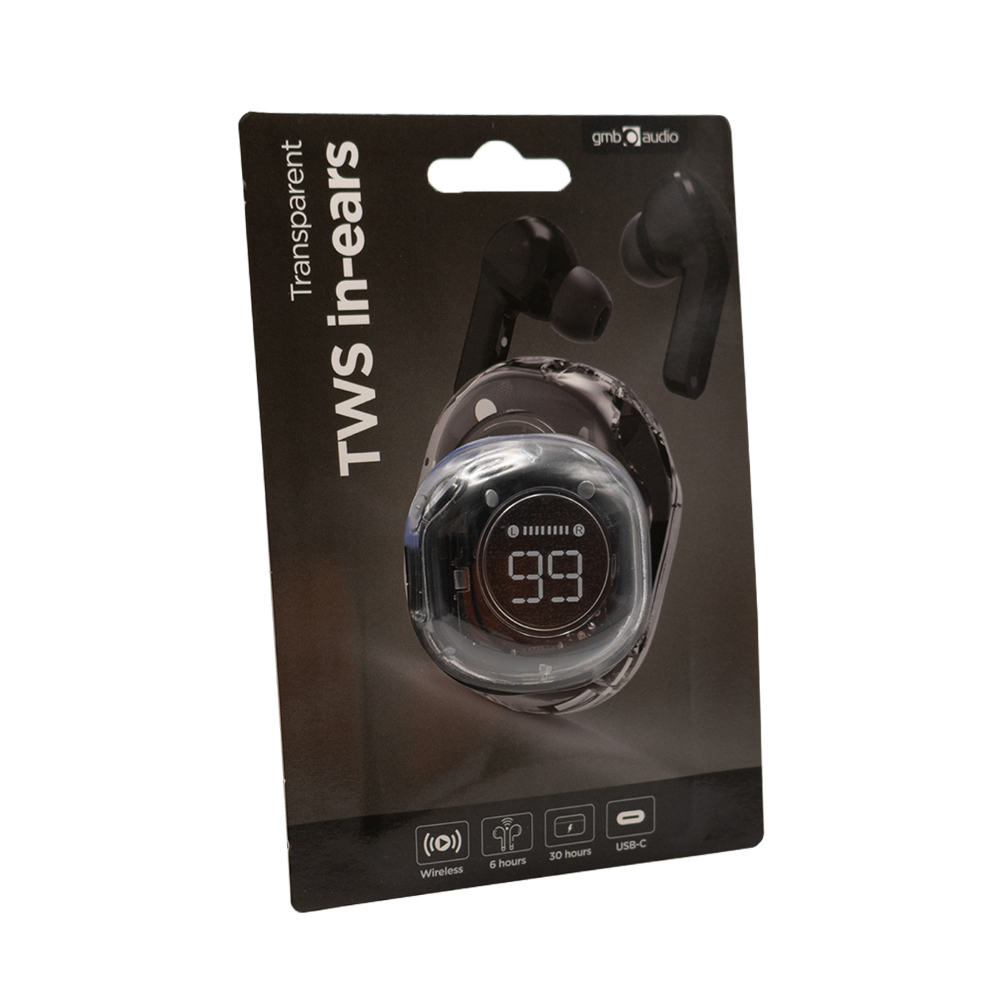 TECHMADE GEMBIRD AURICOLARI IN-EAR TWS TRASPARENTI - NERO
