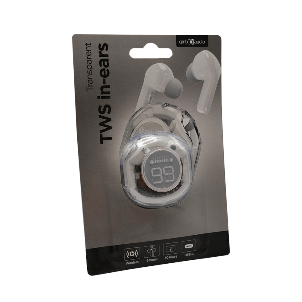 TECHMADE GEMBIRD AURICOLARI IN-EAR TWS TRASPARENTI, BIANCO