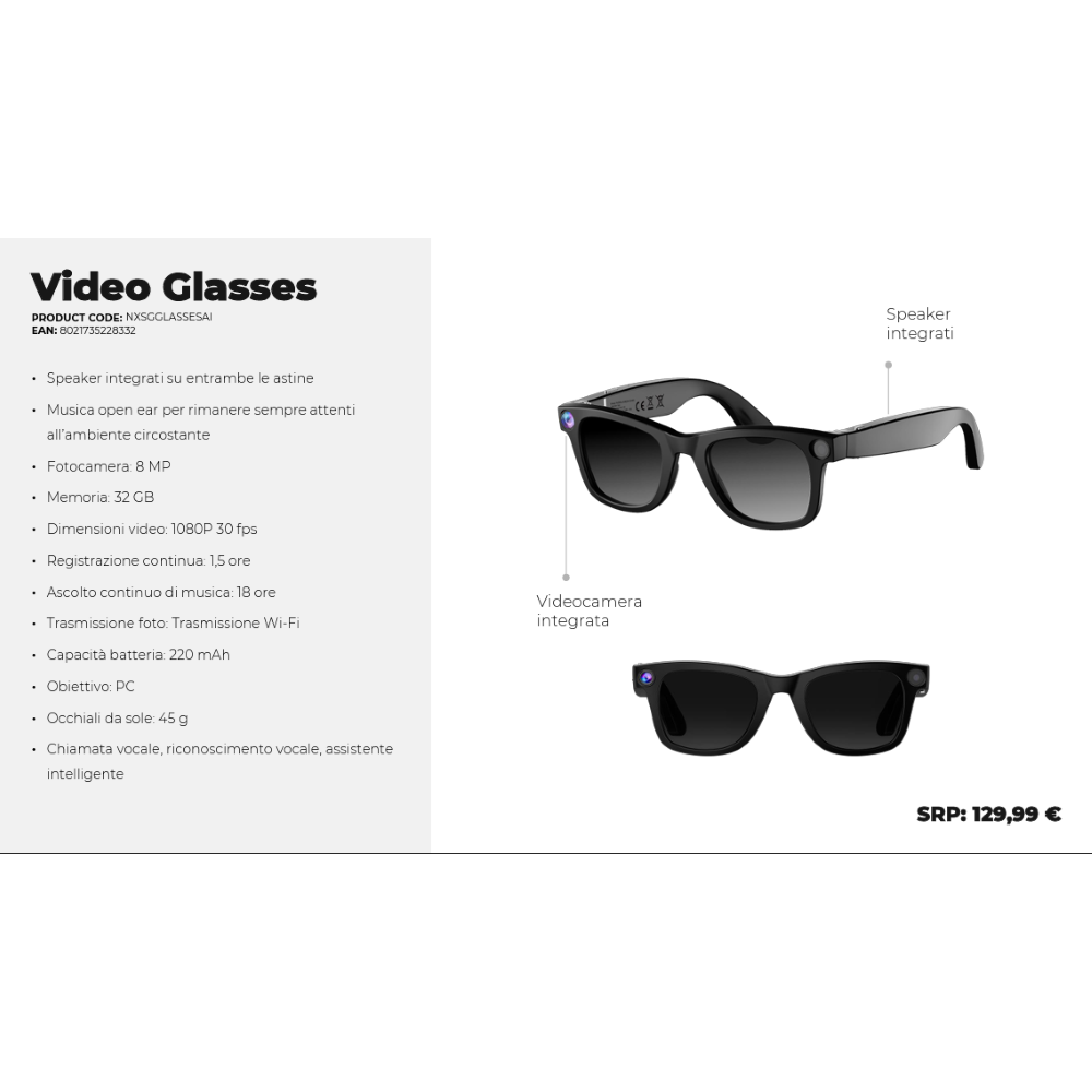 NILOX SMART AI GLASSES WITH CAMERA NXSGGLASSESAI