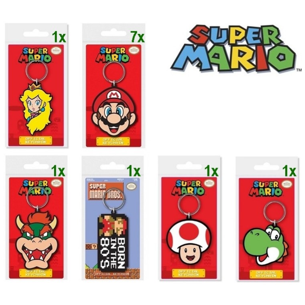 Super Mario Portachiavi 2D PVC assortitis 6,5x12cm