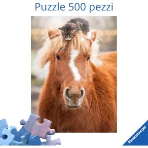 Ravensburger Puzzle 500 PC - Puppies Collection: gattino e cavallo