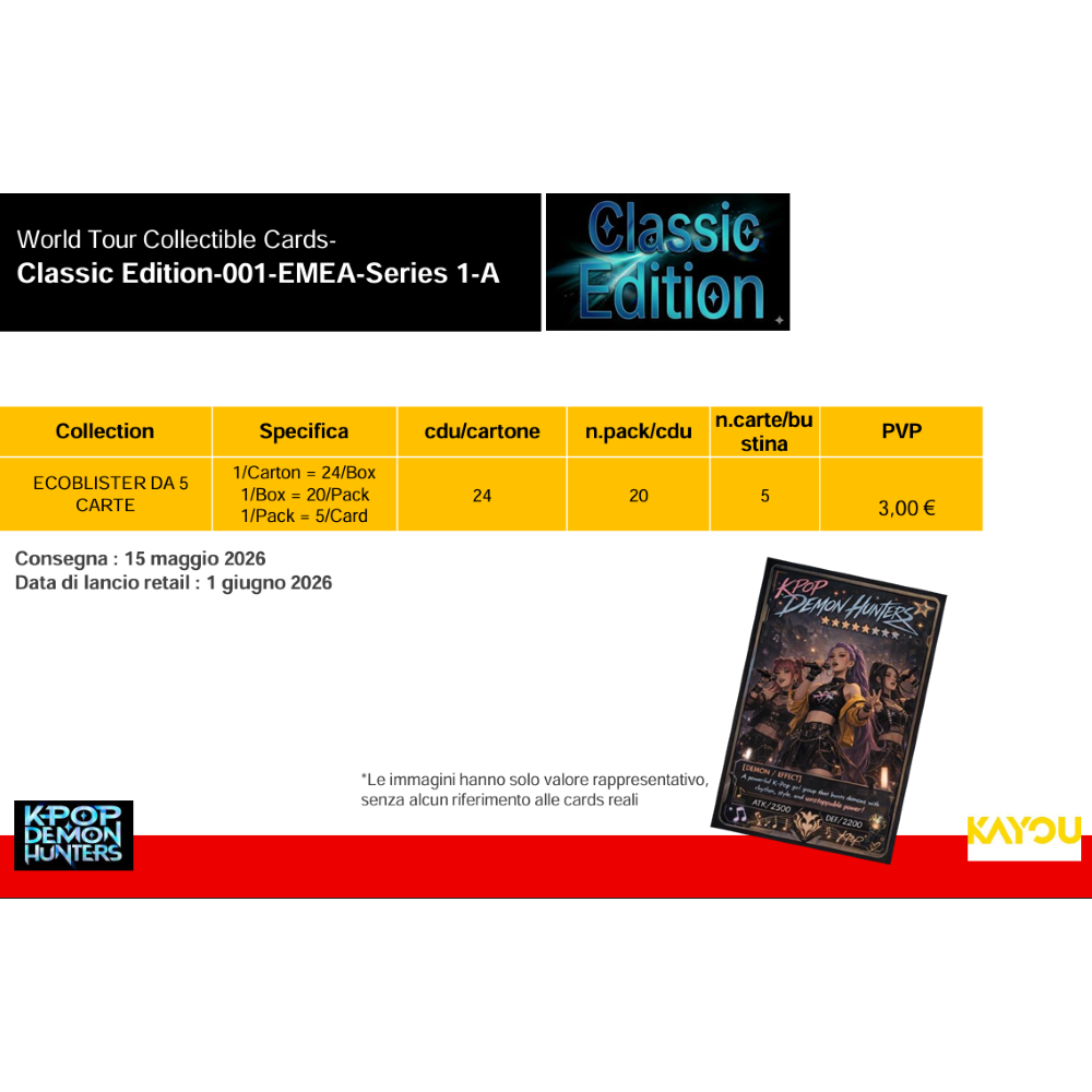 PREORDINE KAYOU - KPOP DEMON HUNTERS - BUSTA DA 5 CARTE CLASSIC EDITION 01/06/2026