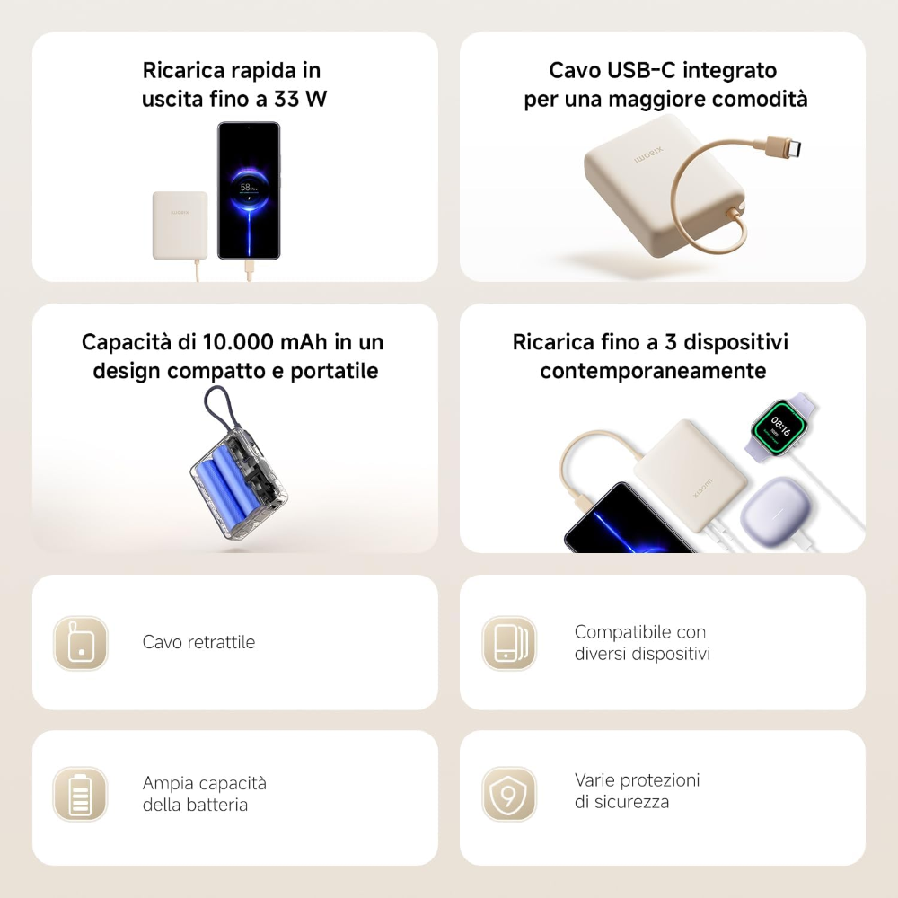 XIAOMI POWER BANK 33W - Power Bank 20000mAh (Integrated Cable) Tan GL