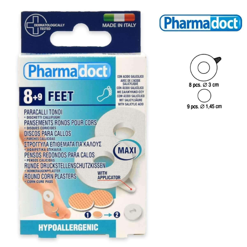 MEGAPLAST FEET -  CEROTTI PROTETTIVI grandi ROTONDI in lattice 8 pz.+ 9 dischetti callifughi
