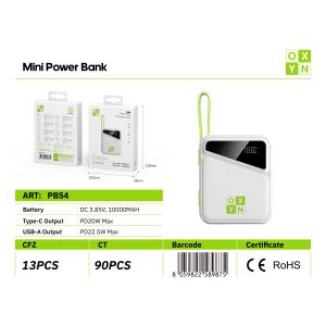 OXYN PB54 POWER BANK 5V/3A 10000MAH BIANCO
