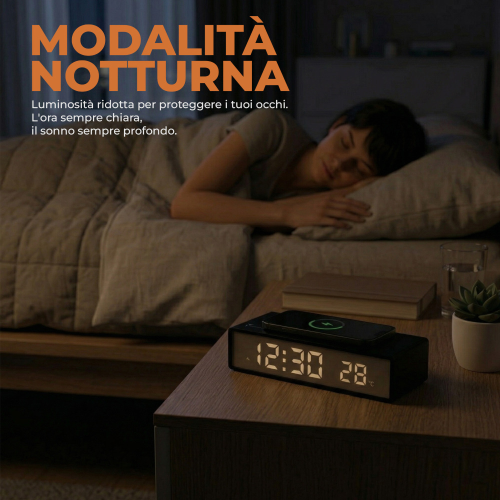 TECHMADE CLOCK SVEGLIA DIGITALE CON RICARICA WIRELESS 15W