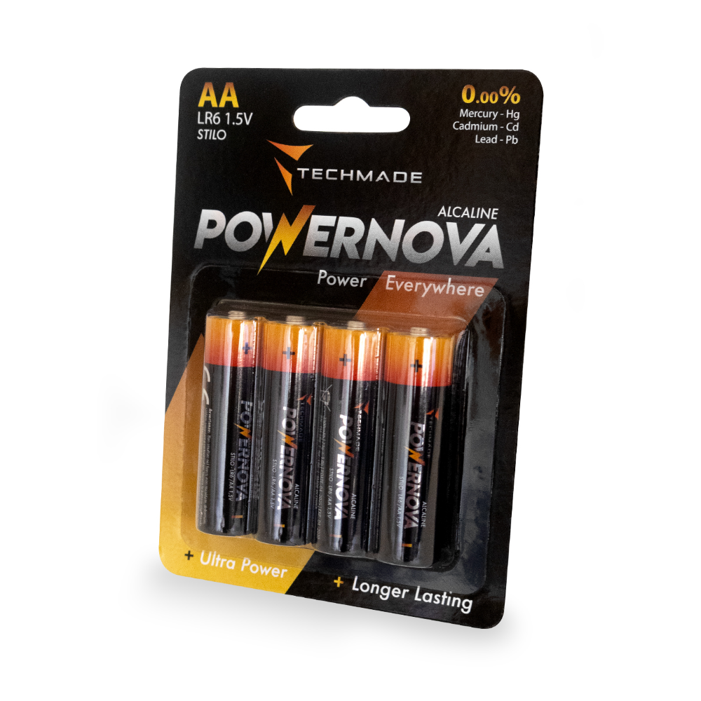 TECHMADE BATTERIA STILO ALCALINE Modello AA TM-LR6 PACK DA 4