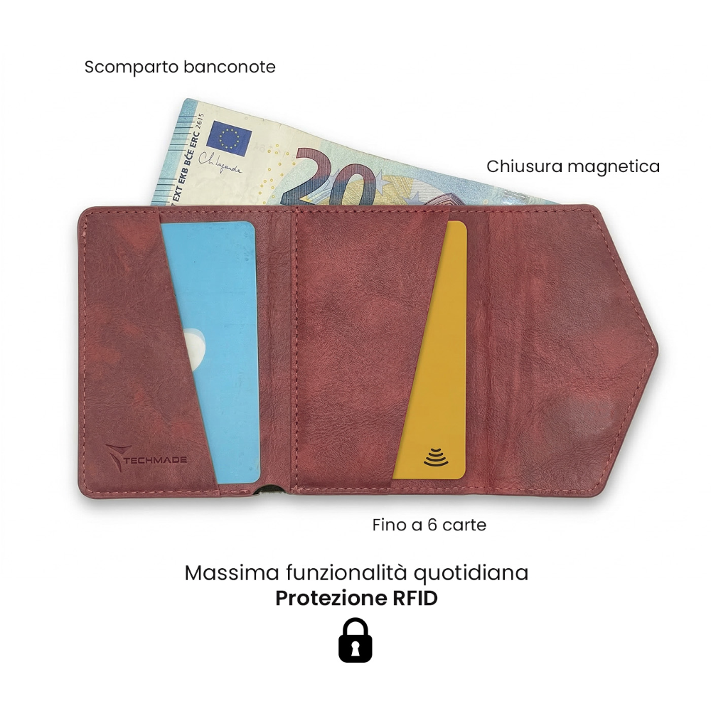 TECHMADE SMART WALLET PORTACARTEDARK RED