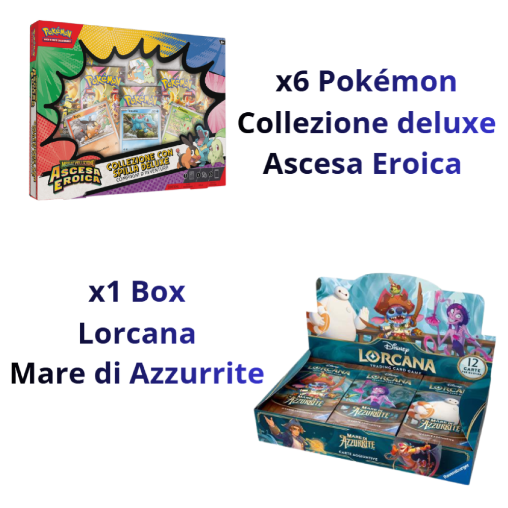 BUNDLE Pokémon - Collezione Deluxe Ascesa Eroica X6 + BOX LORCANA MARE DI AZZURRITE X1 (MAX 1 PER STORE)