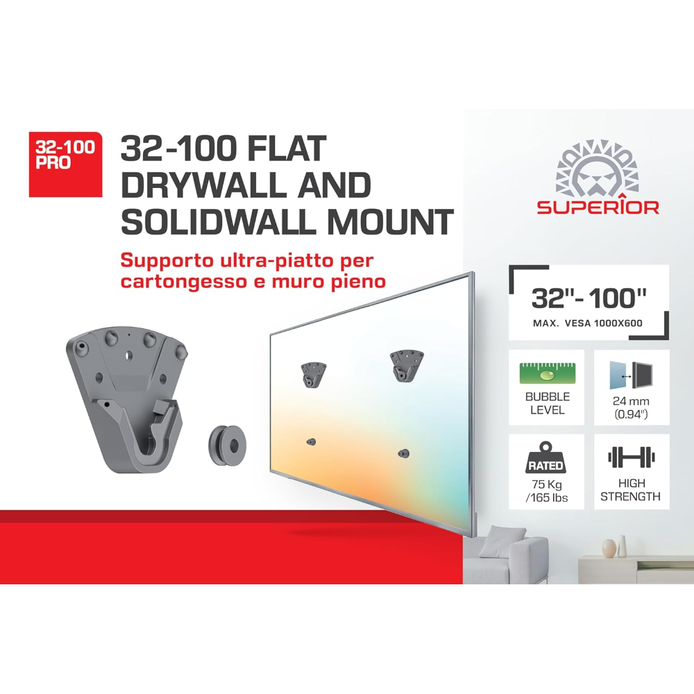 SUPERIOR  -  32-100 PRO Supporto ultra-piatto per cartongesso e muro pieno
