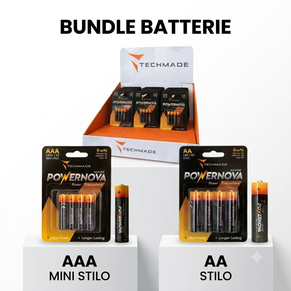 TECHMADE BUNDLE 72PZ - BATTERIE ALCALINE AA+AAA - CON ESPOSITORE DA BANCO