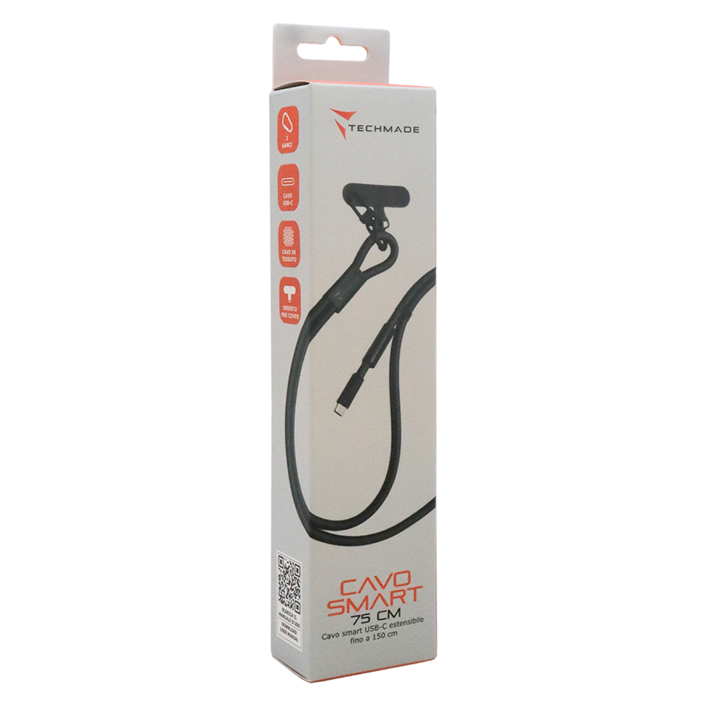 TECHMADE  - CAVO SMART 150 CM - NECKLACE - FAST CHARGING C TO C - BLACK