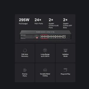 MERCUSYS Switch rack da 24 porte 10/100Mbps PoE+ e 2 porte Gigabit