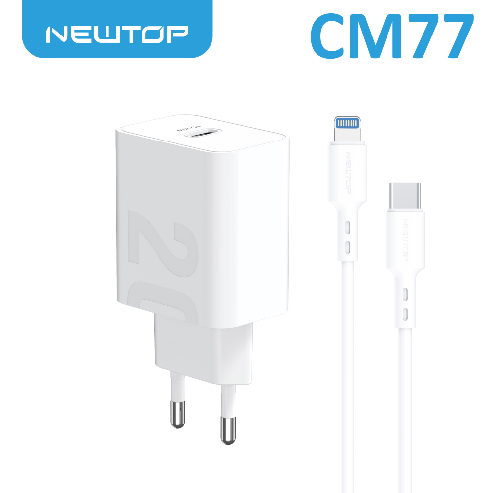 NEWTOP CM77 CARICATORE DA MURO PD 20W CON CAVO TYPE-C/LIGHTNING