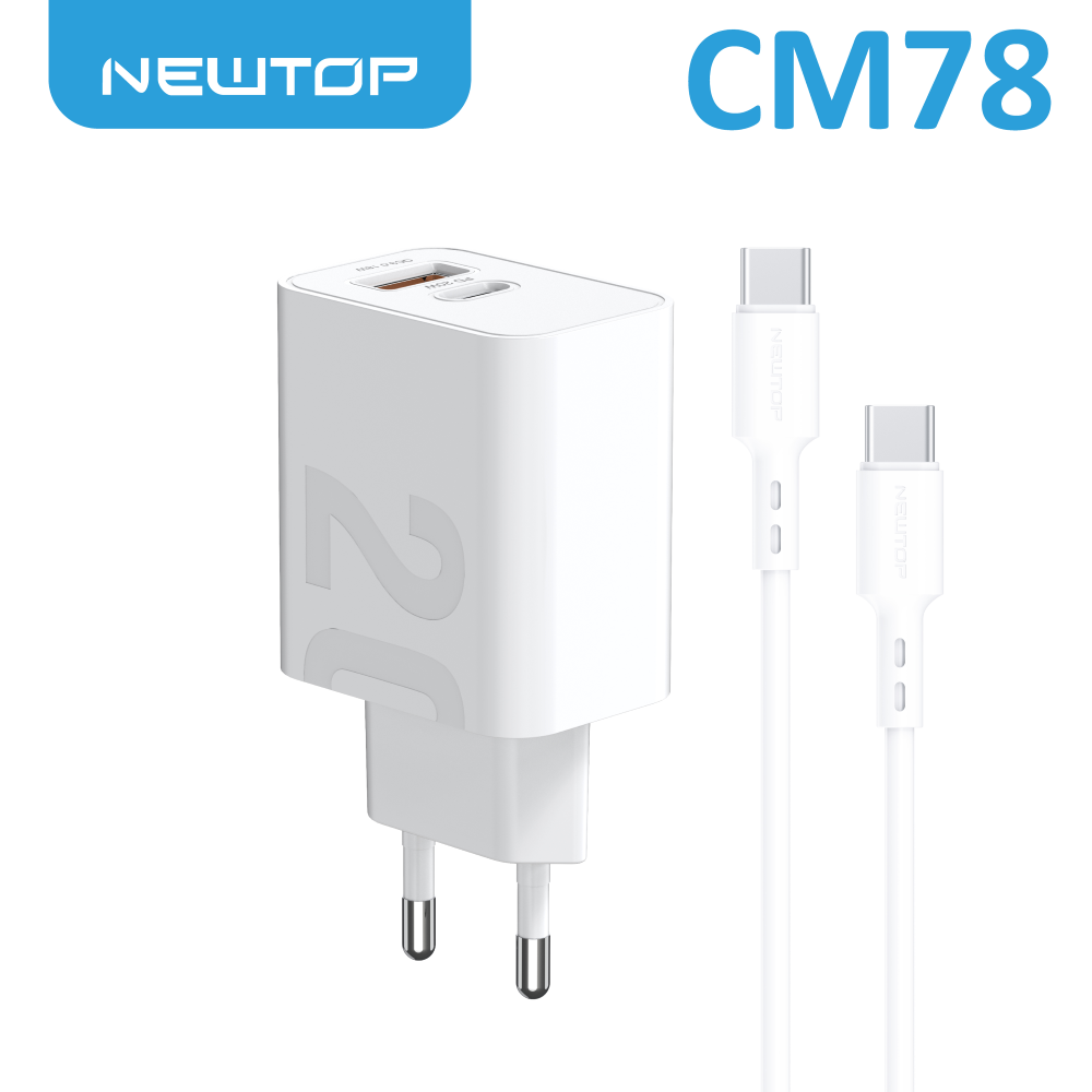 NEWTOP CM78 CARICATORE DA MURO QC 3.0 + PD 20W CON CAVO TYPE-C/TYPE-C