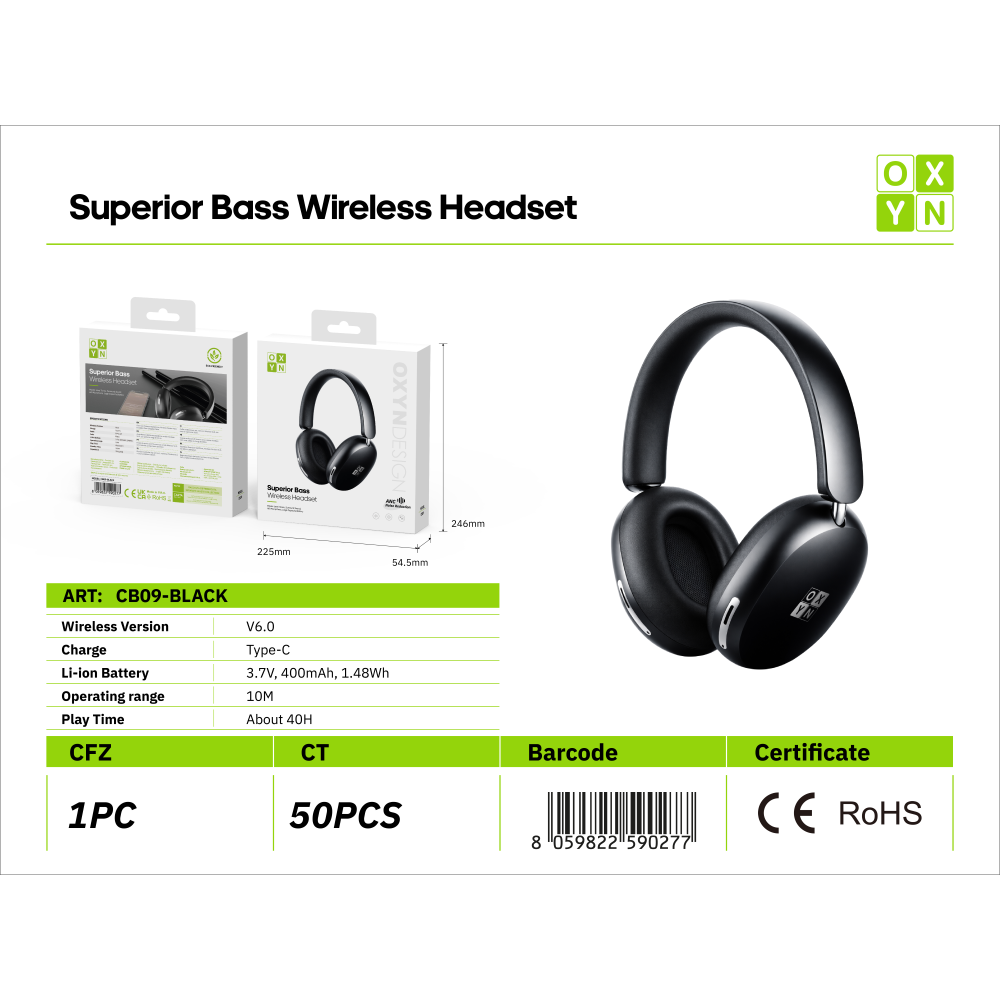 OXYN CB09 CUFFIE STEREO ANC WIRELESS