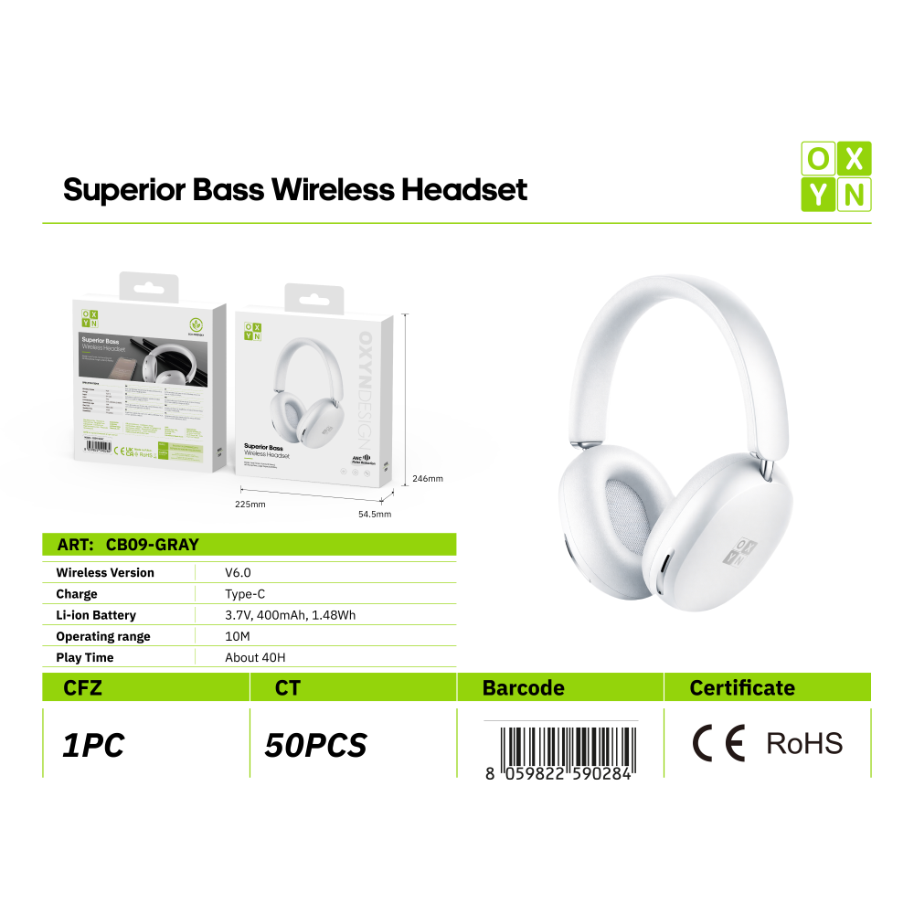 OXYN CB09 CUFFIE STEREO ANC WIRELESS