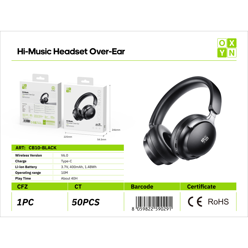 OXYN CB10 CUFFIE STEREO ANC WIRELESS