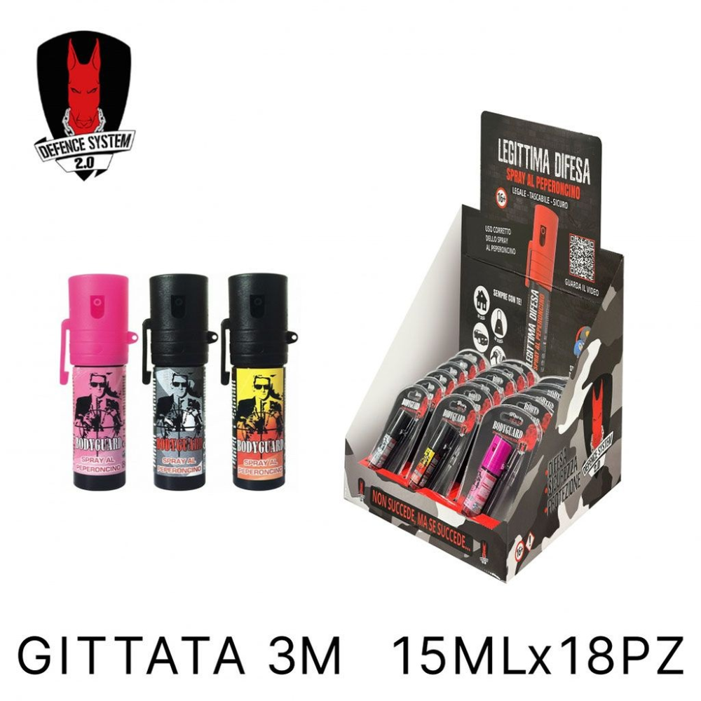 LEGITTIMA DIFESA SPRAY AL PEPERONCINO LEGALE BODYGUARD ESPO 15ML 18PZ